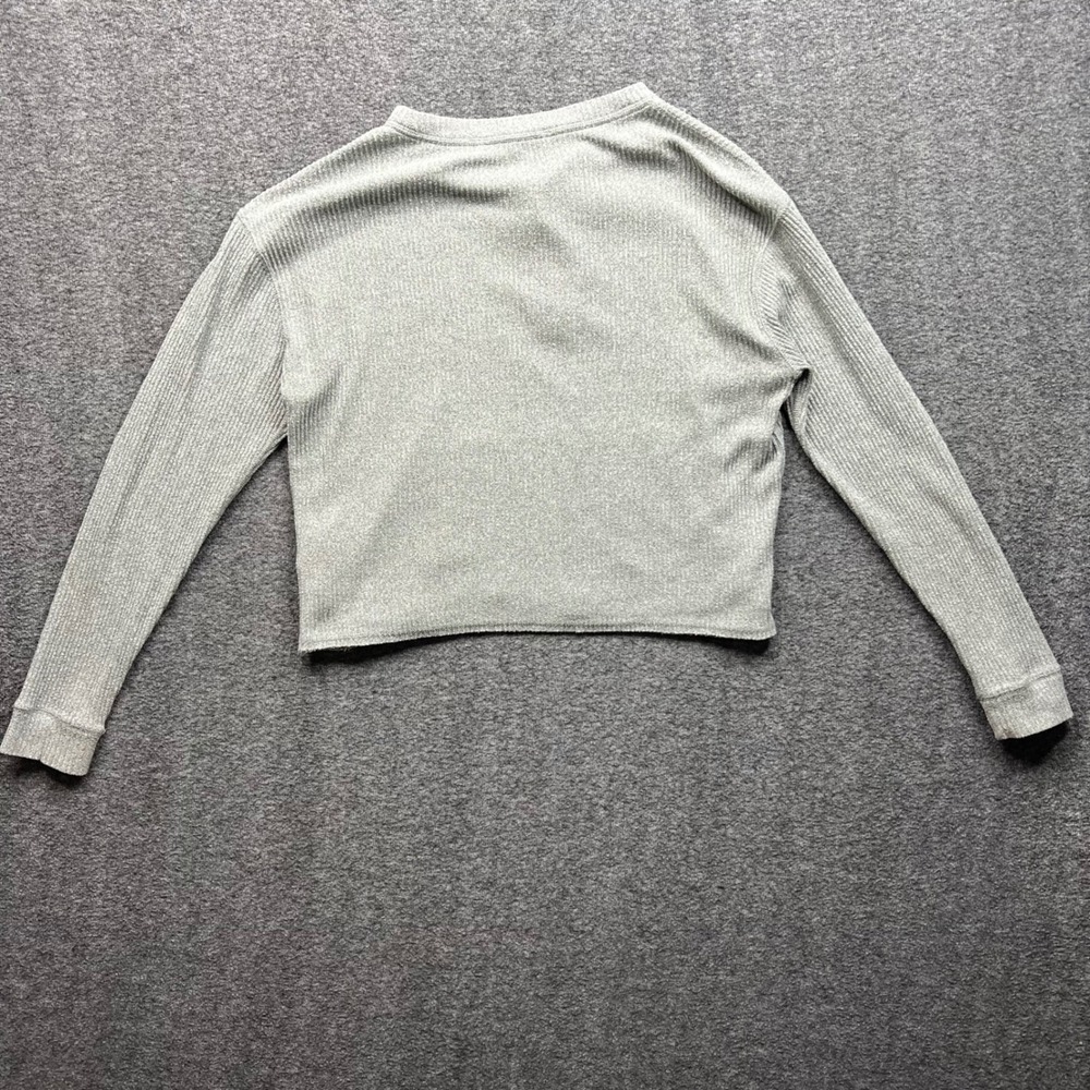 Abercrombie & Fitch Shirt Womens Medium Gray Sweater Henley Ribbed Cropped - Picture 9 of 15